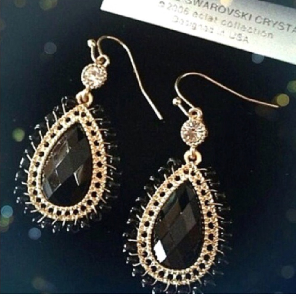 Bead Frame Jewel Earrings/Black - Picture 3 of 3